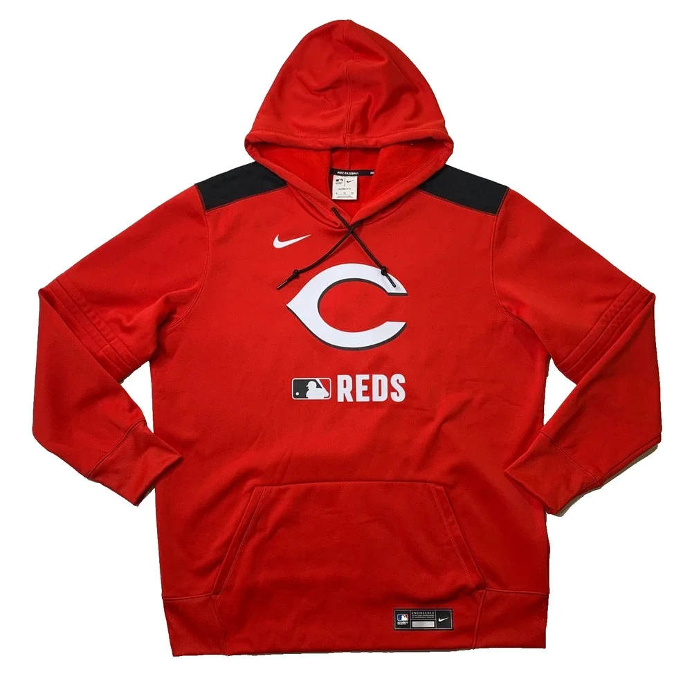 Cincinnati Reds Hoodie Mens XL Red Black Therma Fit Fleece Lined Nike Baseball